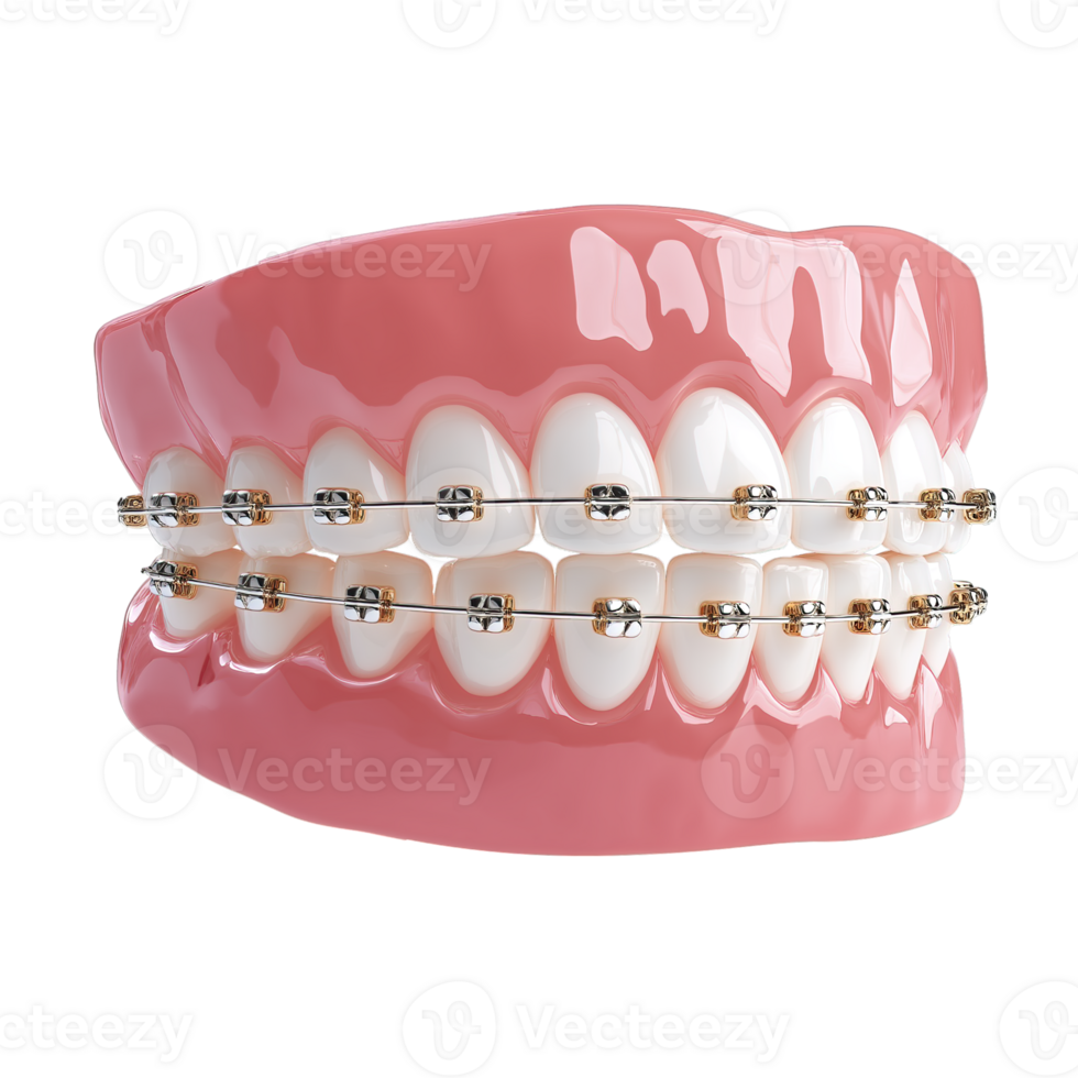 Human Teeth with Braces. Isolated on Transparent Background for Orthodontics, Dental Care, Smile Correction, and Medical Education Design Concepts png