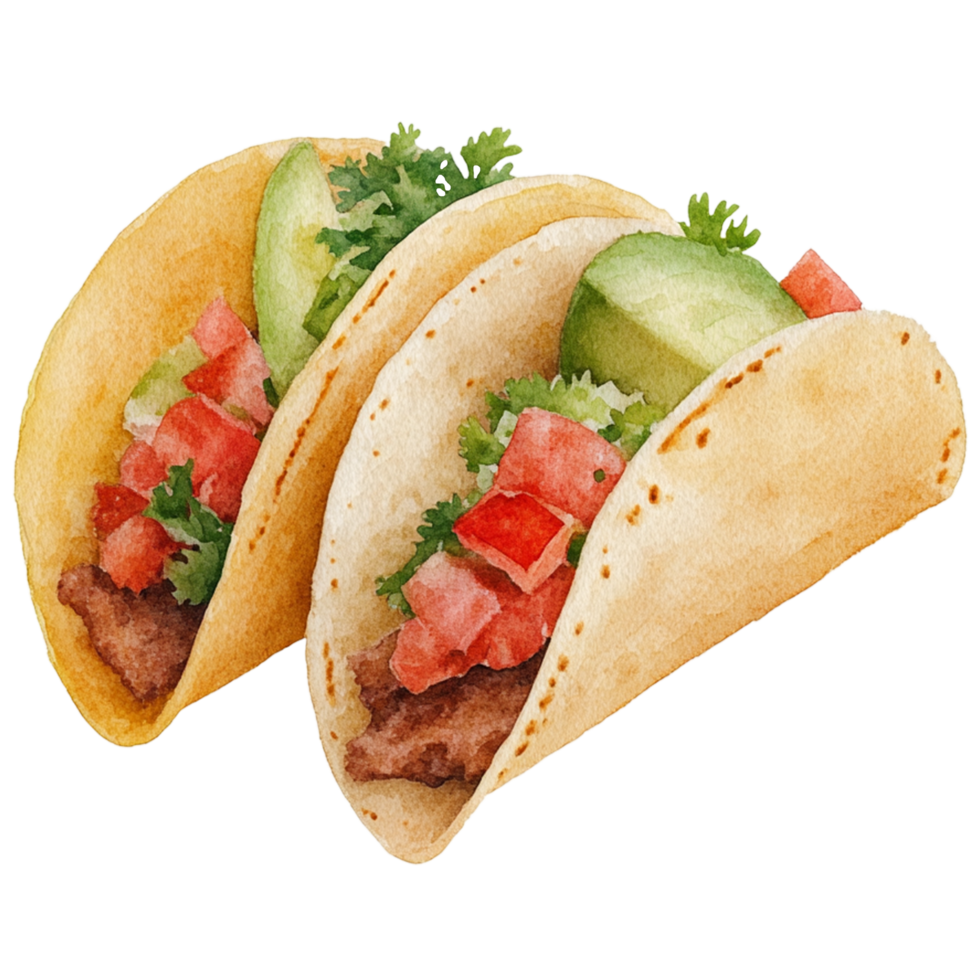 Two tacos with meat and vegetables png