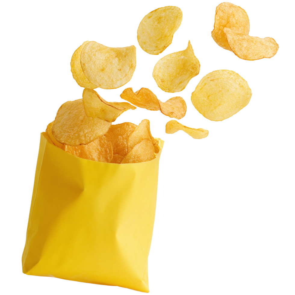 potato chips in a bag on transparent background png
