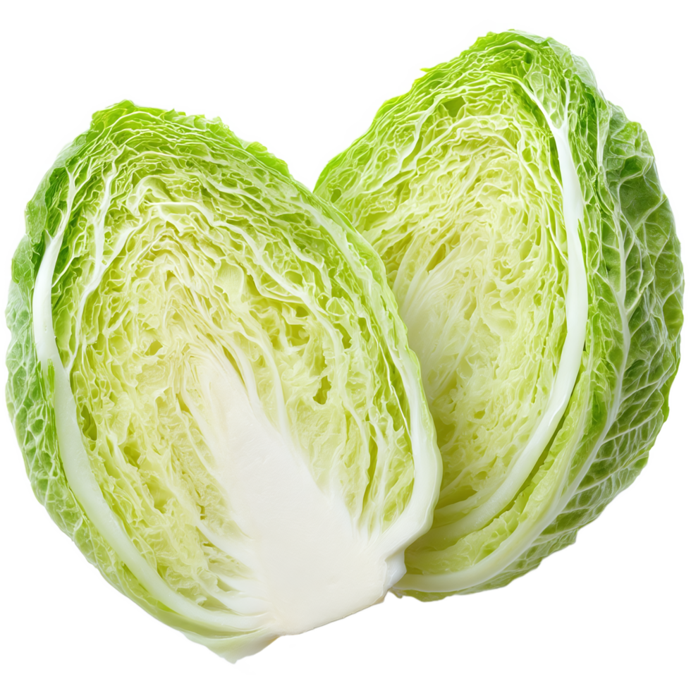a cabbage cut in half on a transparent background png