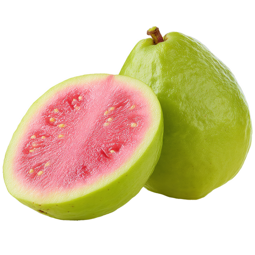 Fresh Guava fruit with cut in half isolated on transparent background png