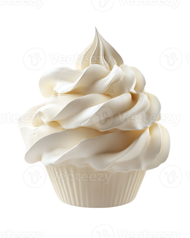 Creamy White Cupcake with Swirled Frosting on Transparent Background png