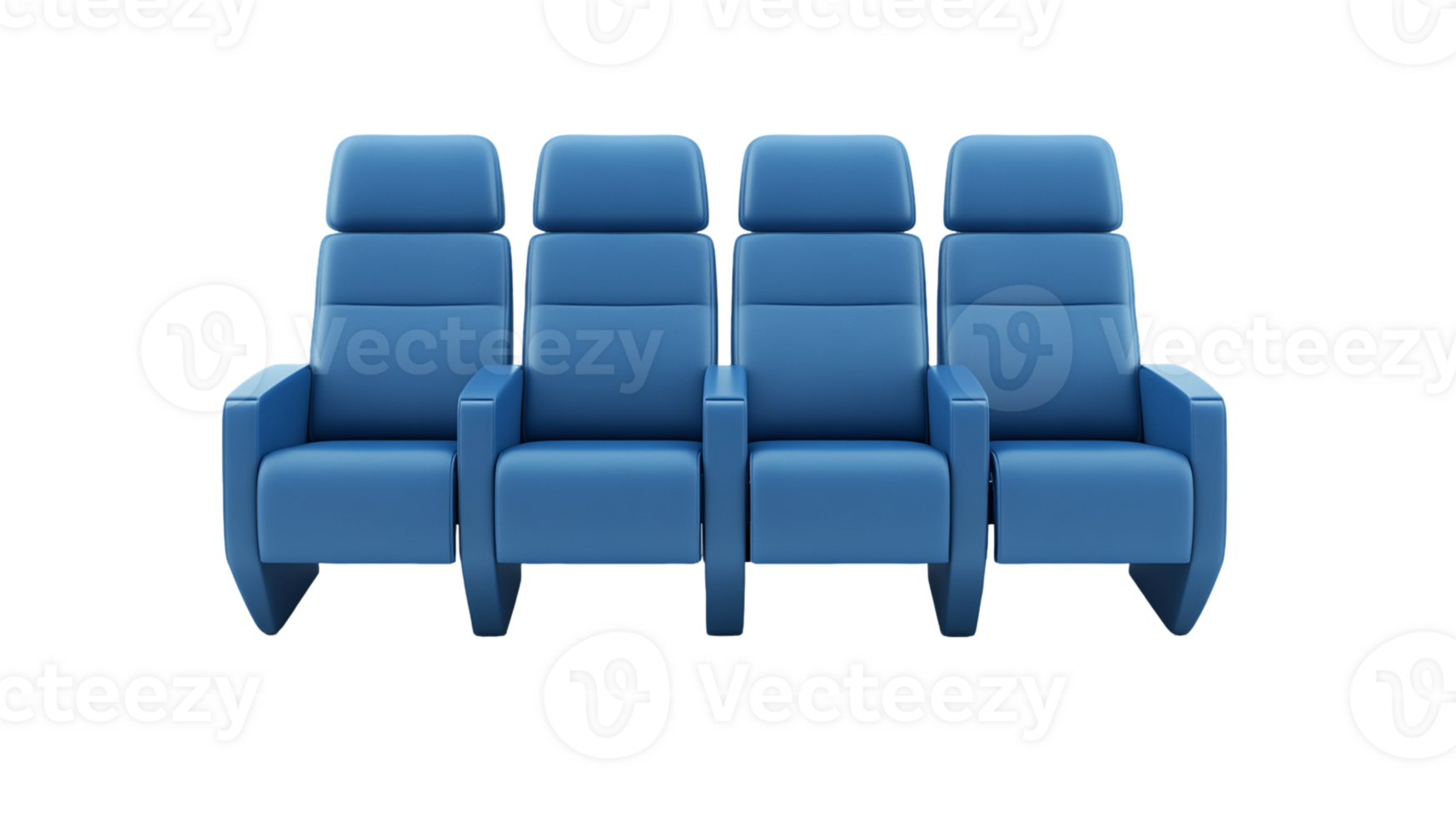 Four Blue Reclined Theater Seats on Transparent Background png
