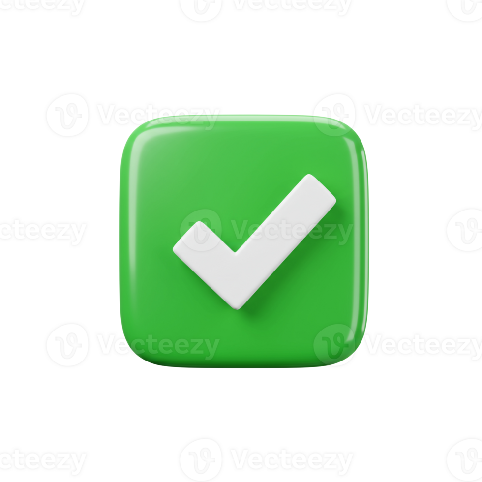 Green confirmation button with 3D checkmark and glossy finish png