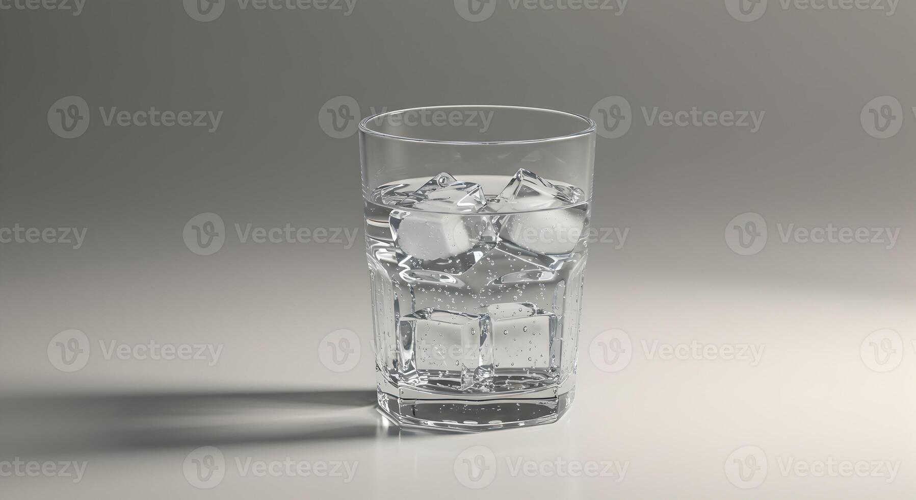 Photorealistic glass with melting ice, soft gradient background, dramatic lighting. photo