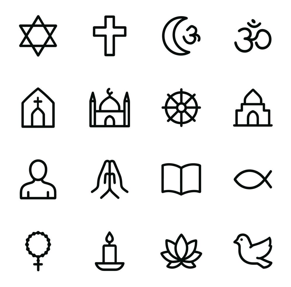 Minimalist Outline Religious Symbol Icon Set Collection vector