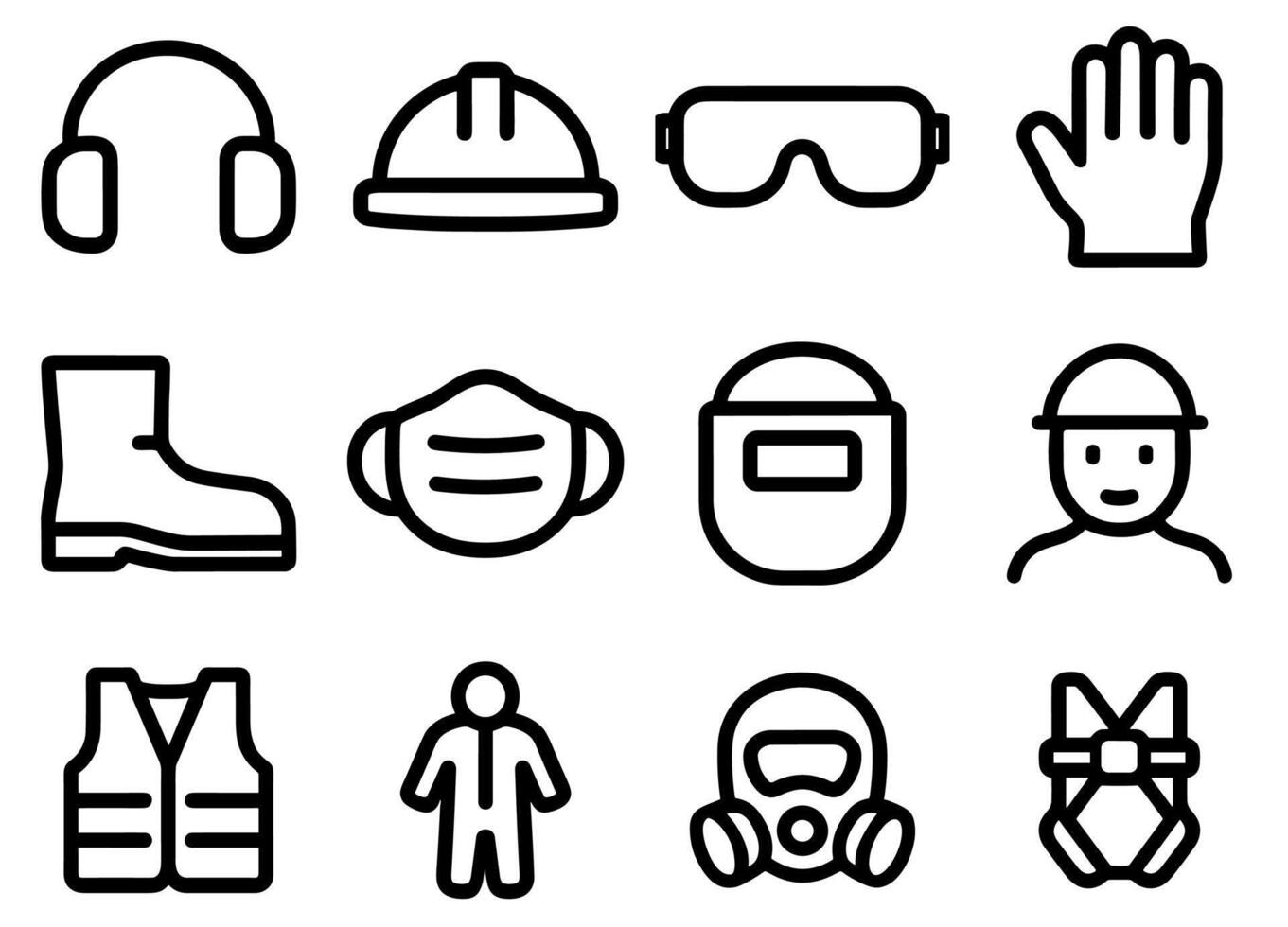 Simple Line Art Safety Equipment and Clothing Icon Set vector