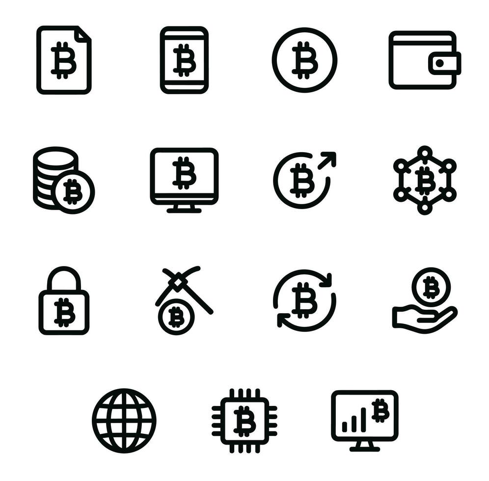 Simple Line Bitcoin Cryptocurrency Investment Digital Icon Set vector