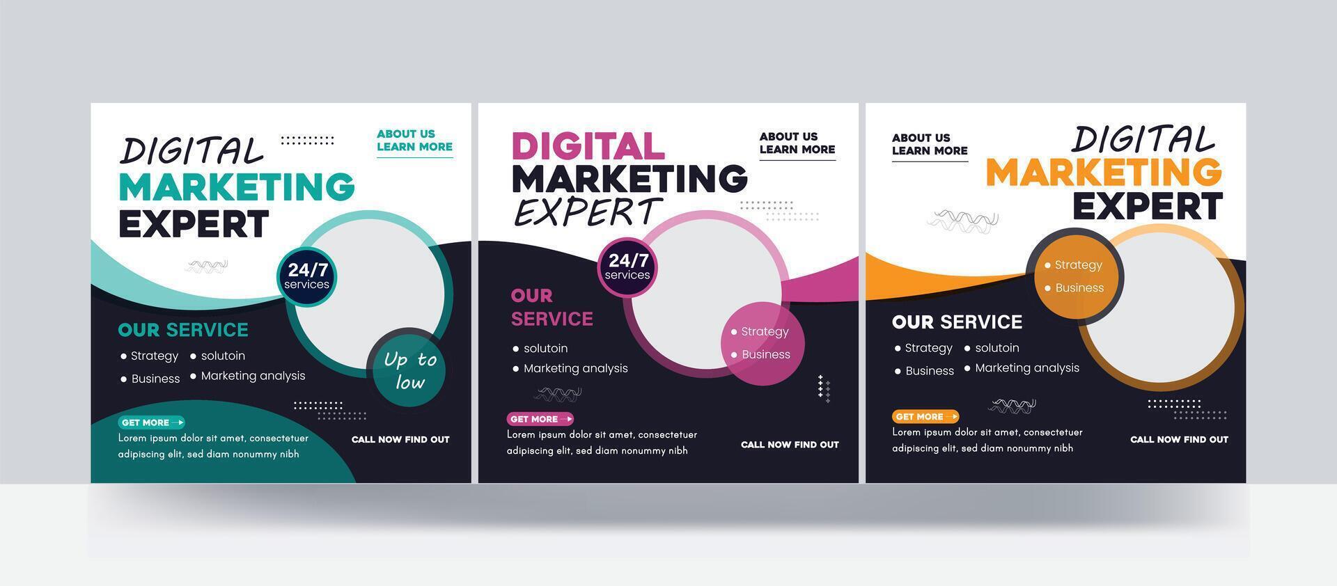 Digital marketing agency business promotion or square web banner social media post bundle template vector