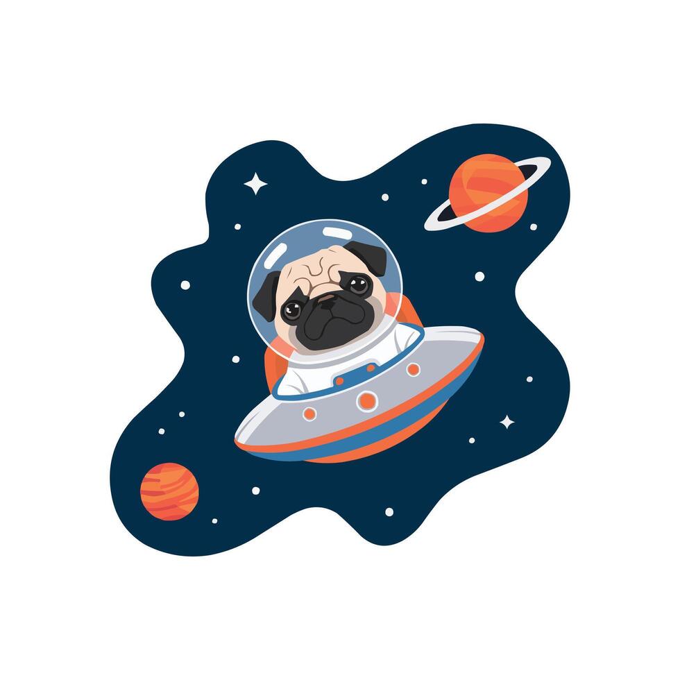 Funny Pug Astronaut Floating in Space Art vector