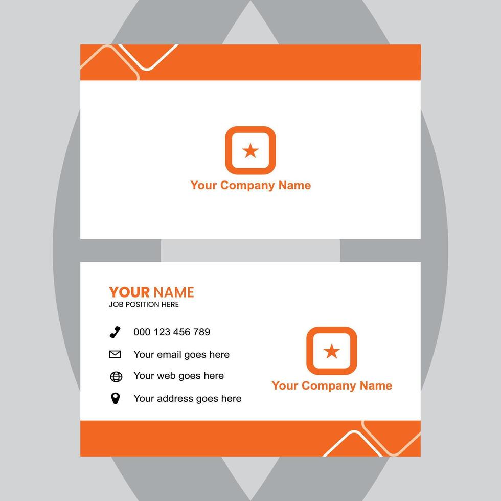 Professional business cards displaying contact information and modern orange design elements against a dark gray background vector
