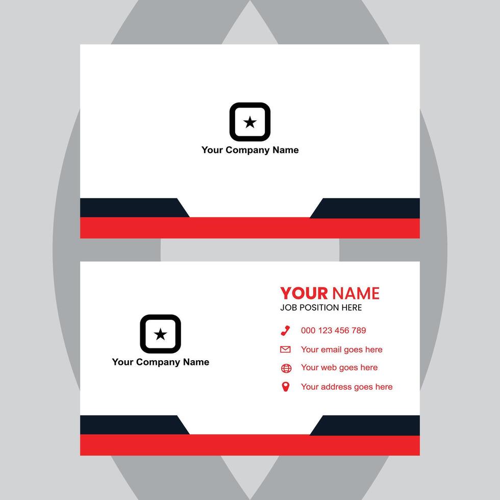 Modern business cards display a sleek red and black design, ideal for corporate identity and professional branding needs. vector