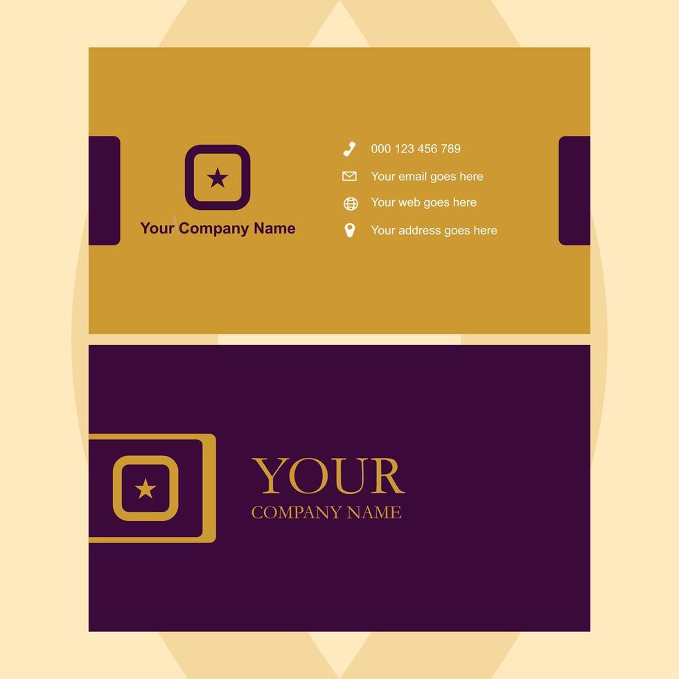 Modern business cards elegantly display contact details on a textured grey surface with refined purple and gold accents. vector