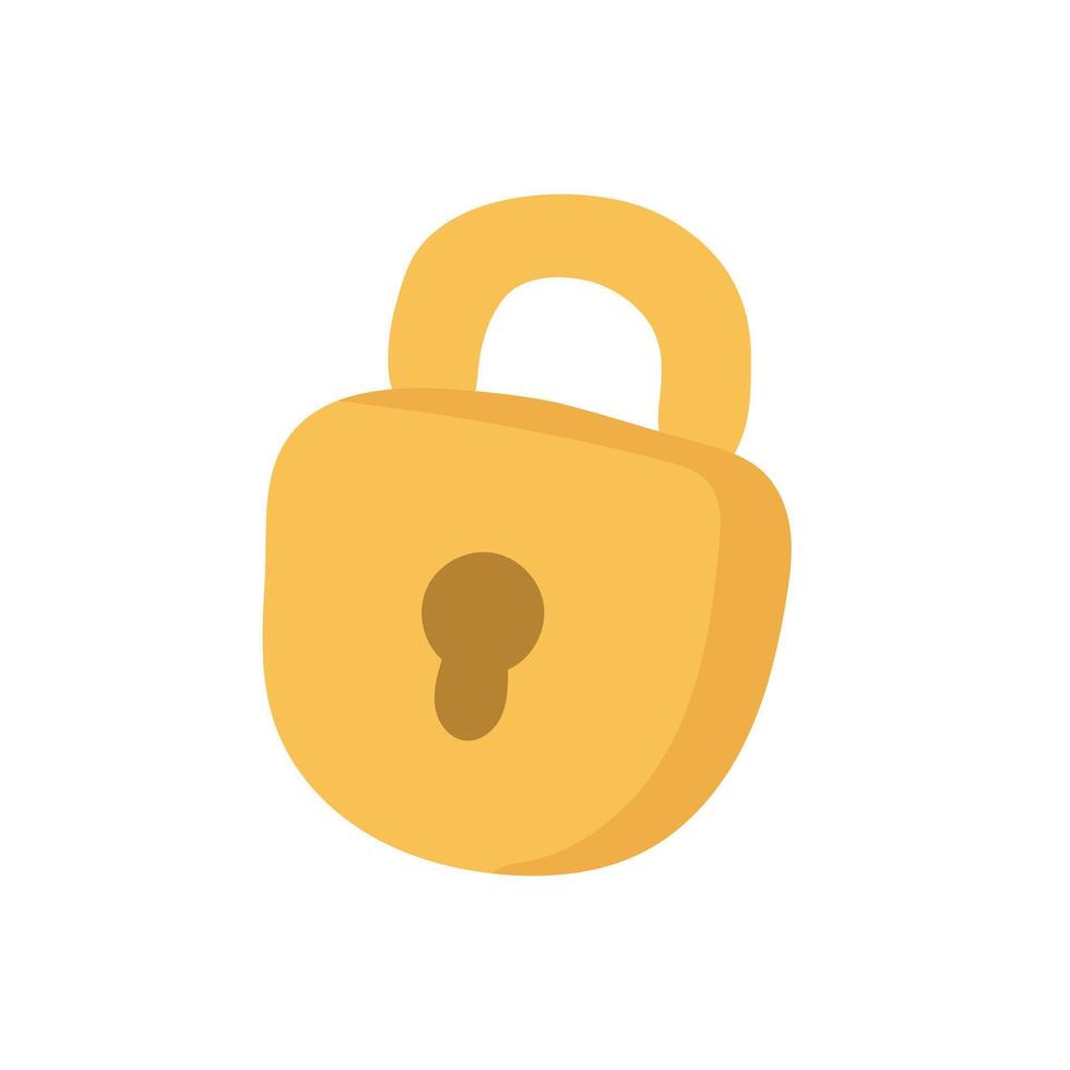 Golden cartoon padlock with keyhole shines in a clean, bold style, ideal for treasure illustrations, underwater chests, and secure object concepts in sea stories vector