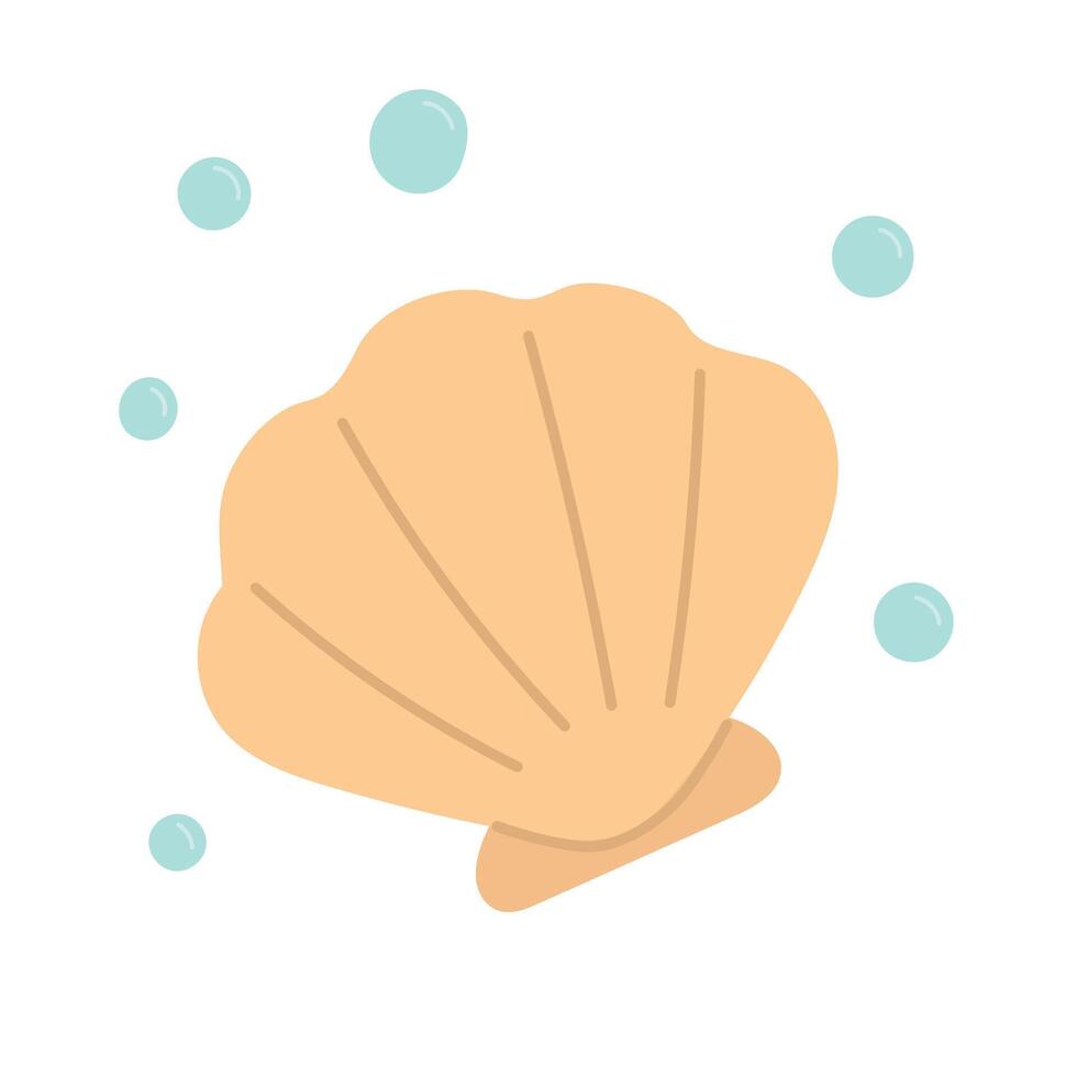 Bright orange scallop shell with soft bubbles and a clean flat design, great for seaside icons, shellfish illustrations, and summer beach print collections vector