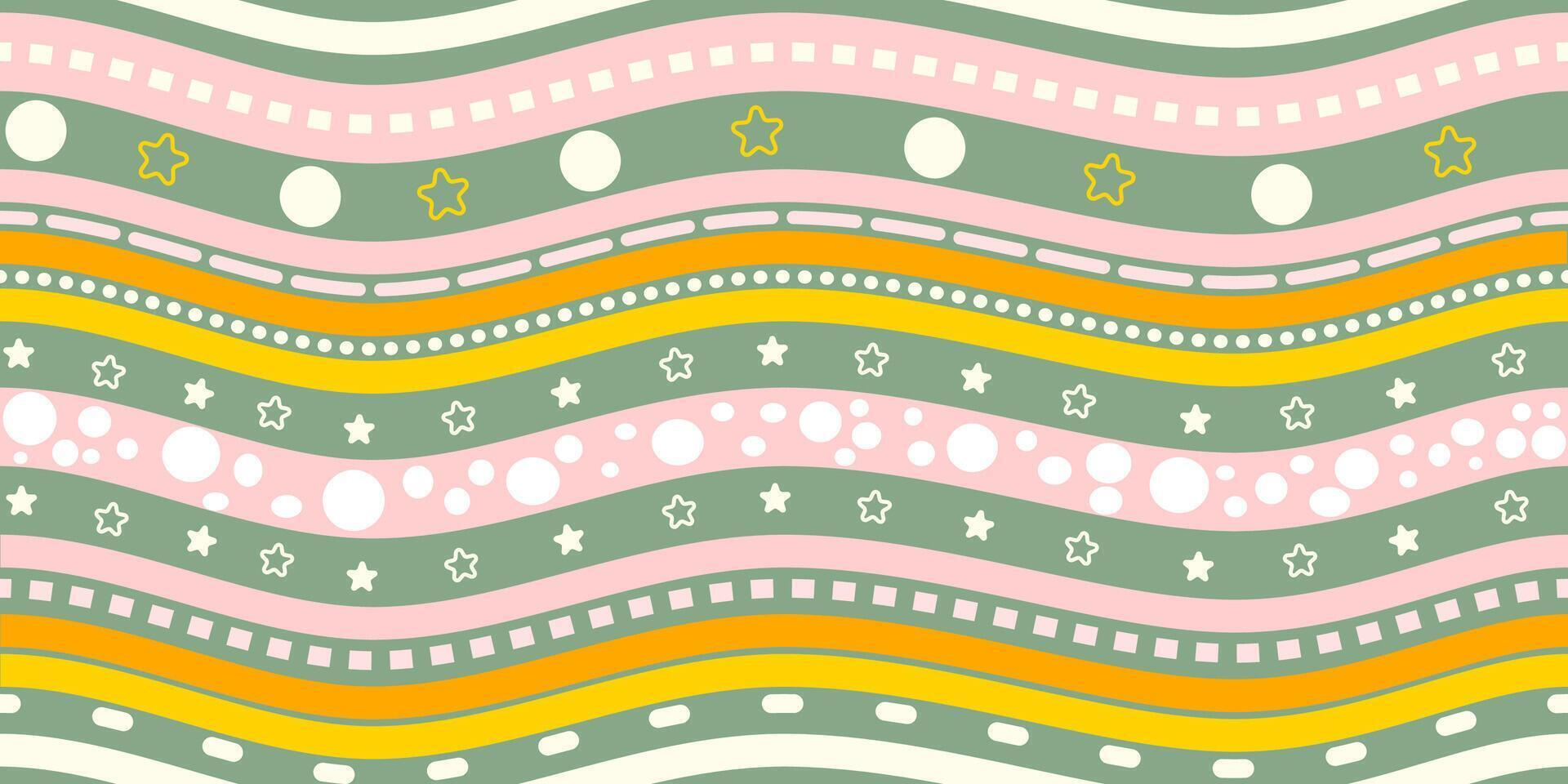 Playful Seamless Design with Curved Lines, Stars, and Circles in Joyful Tones vector