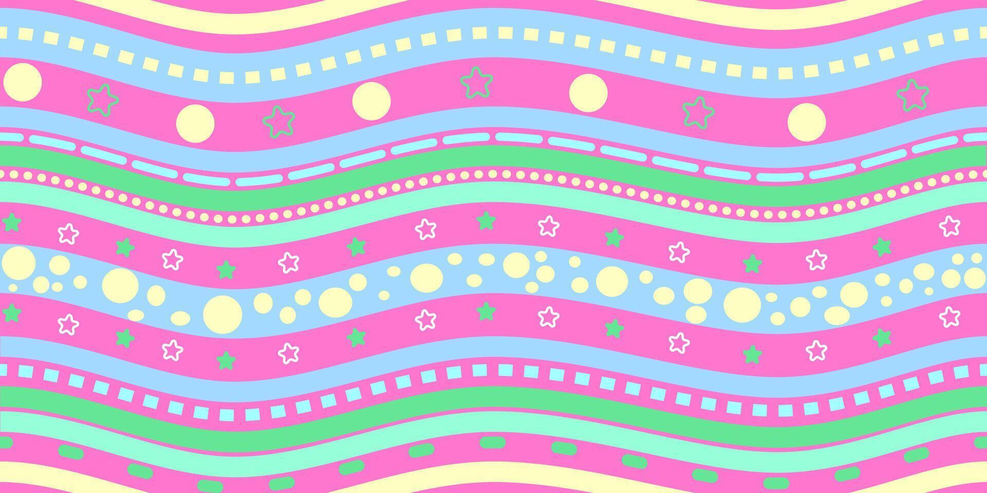 Vibrant Seamless Background with Wavy Lines, Star Shapes, and Colorful Circles vector