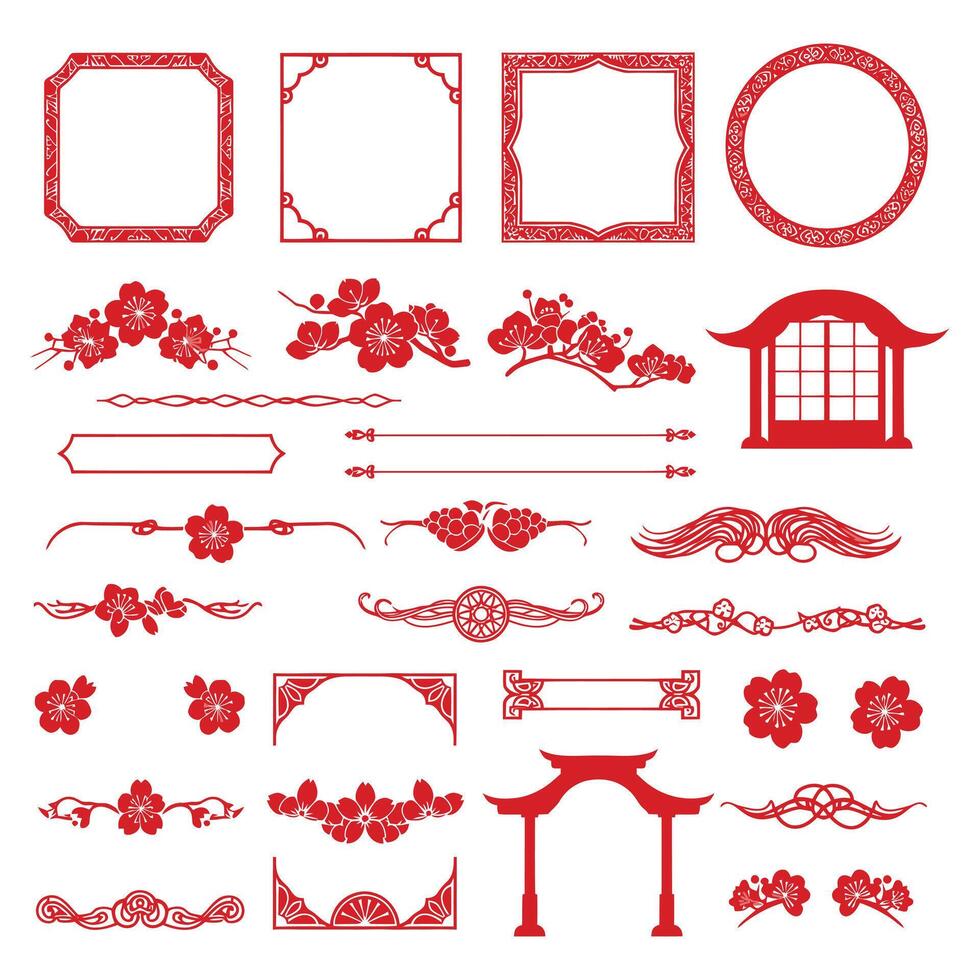 Traditional Chinese Decorative Elements and Ornaments for Design Projects vector