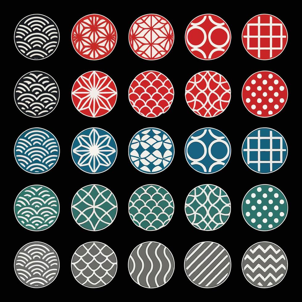 A Collection of Twenty Five Circular Patterns Inspired by Traditional Japanese Designs vector