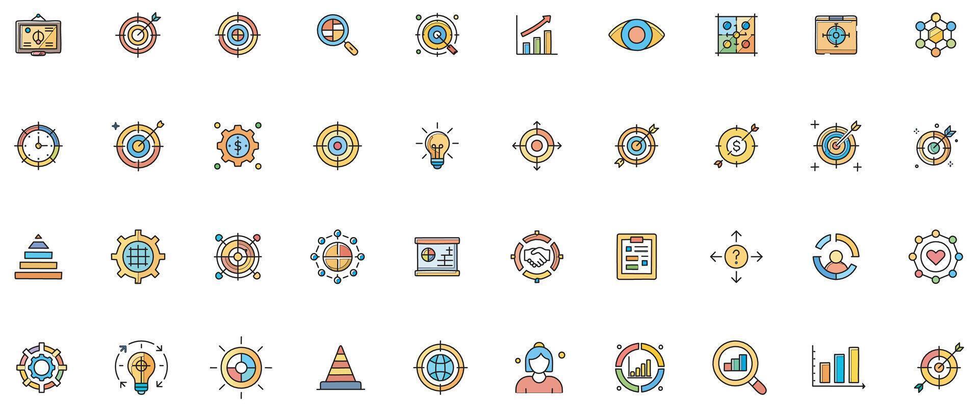 Business Strategy Color Icon Set Flat Icons for Planning, Analysis and Corporate Growth vector