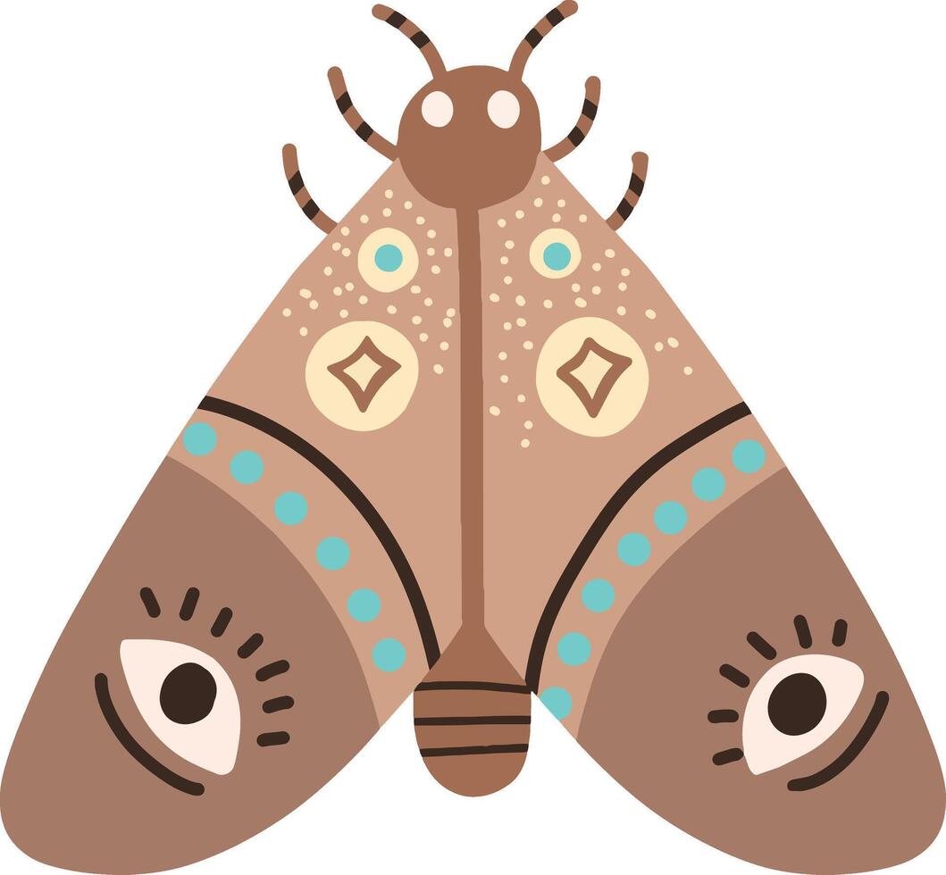 Cute brown moth with eye-like wing markings and teal details vector