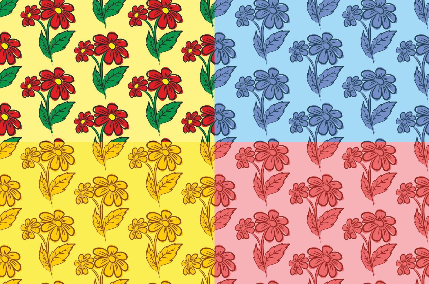 Set seamless backgrounds with flowers. vector