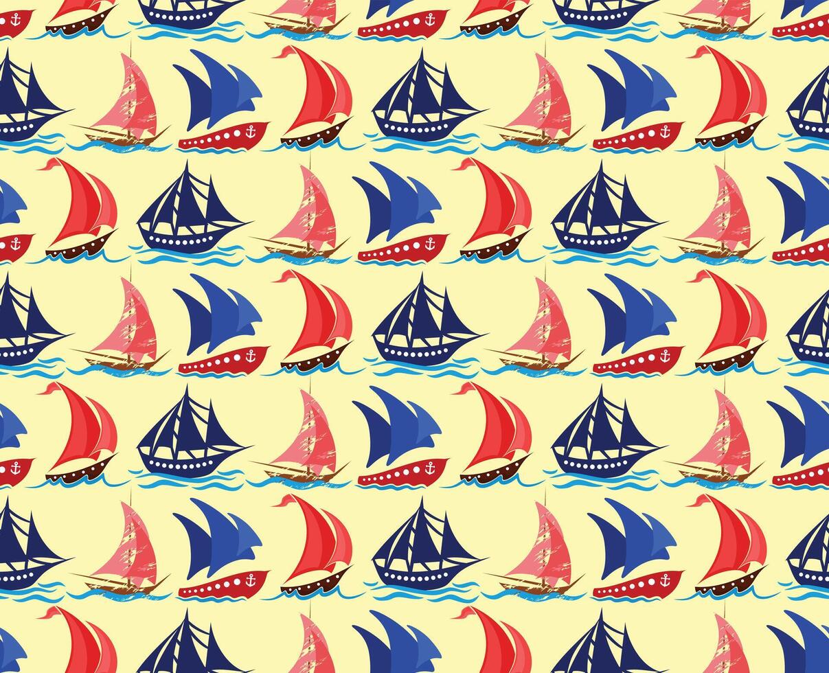 Seamless background with yachts. vector