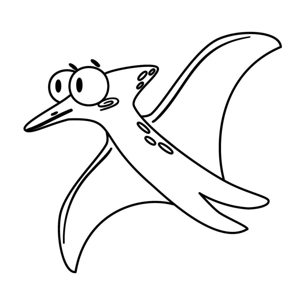 A cartoon pterosaur with a comical expression, featuring large eyes and a streamlined body. The creature is depicted in a simple, playful style. vector