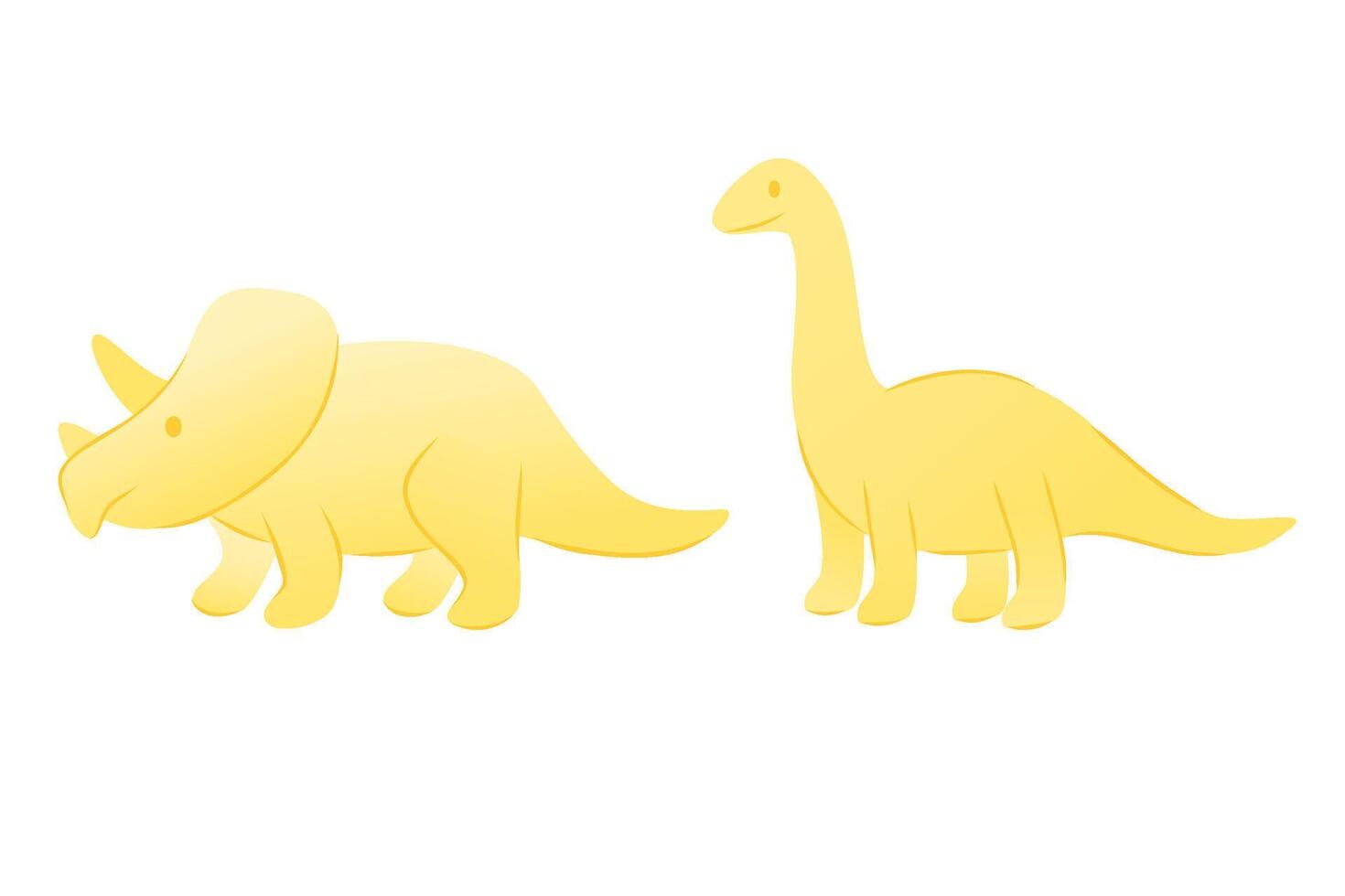 Two cartoon dinosaurs, a yellow triceratops and a yellow brontosaurus, standing side by side. Simple and playful design, suitable for children's themes. vector