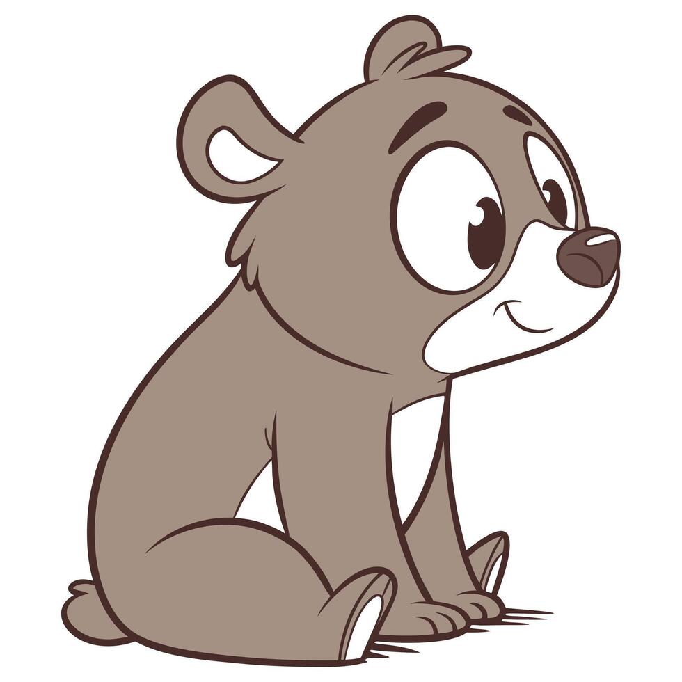 Flat icon of a cute cartoon bear sitting brown color simple face vector