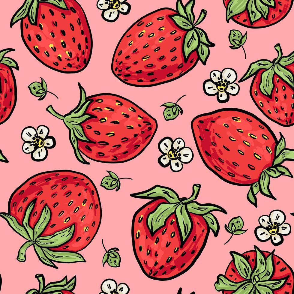 Colorful strawberries on a pink background vector