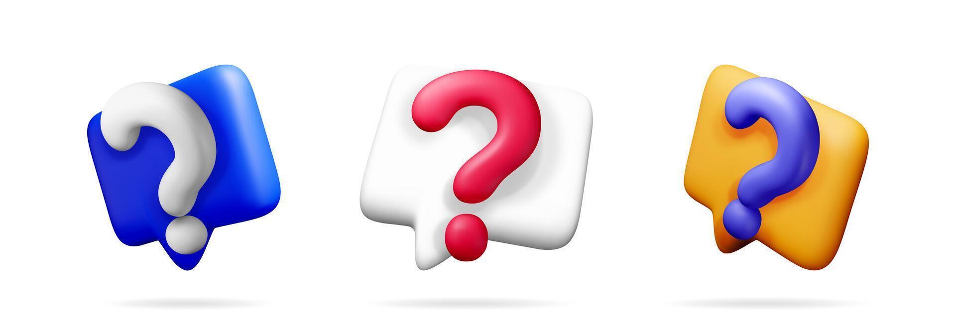 Collection of 3d chat bubbles with question marks vector