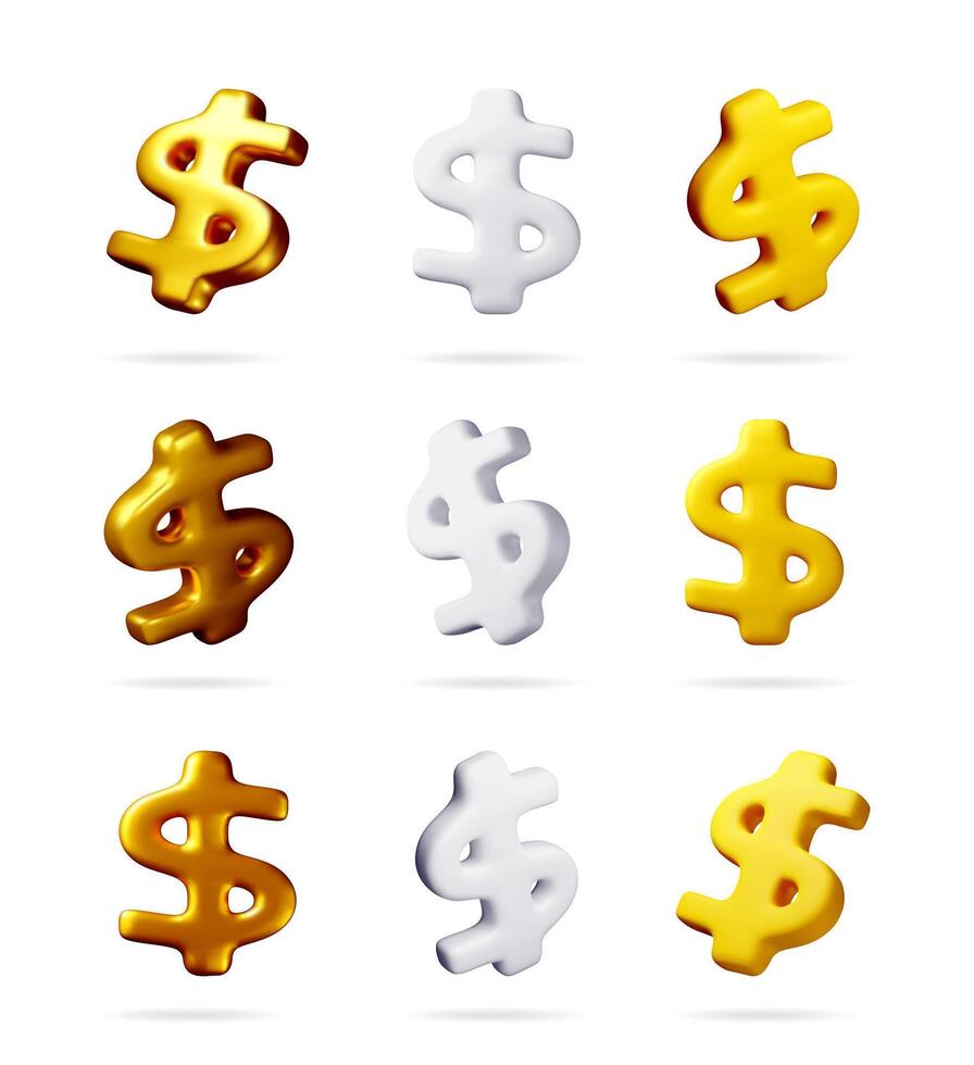 A collection of 3d dollar sign icons vector