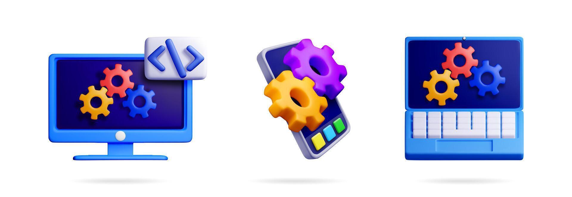 Software development 3d render collection vector