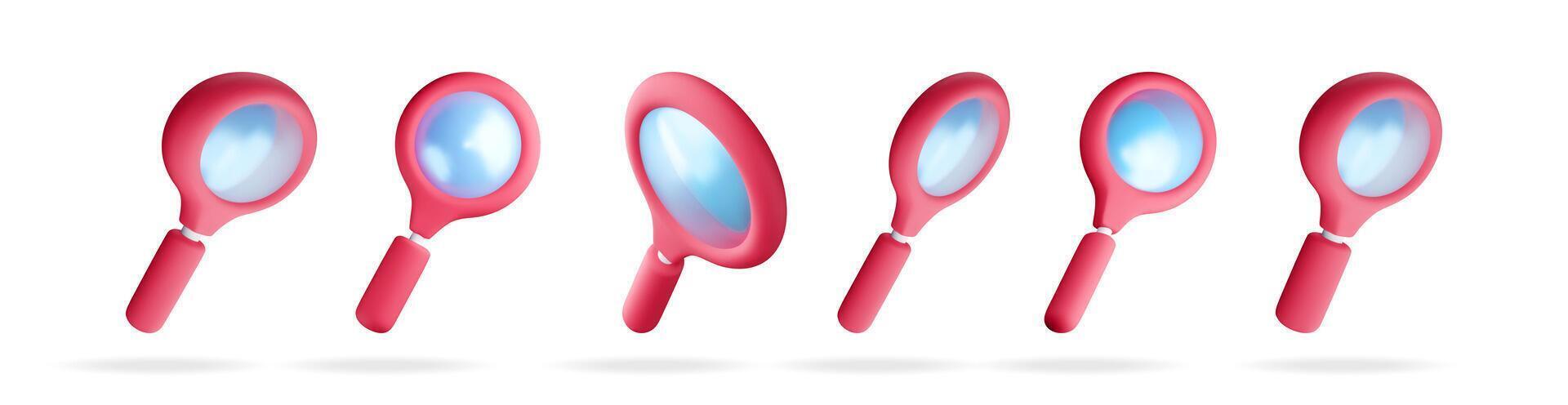 Set of 3d magnifying glass icons with lens vector
