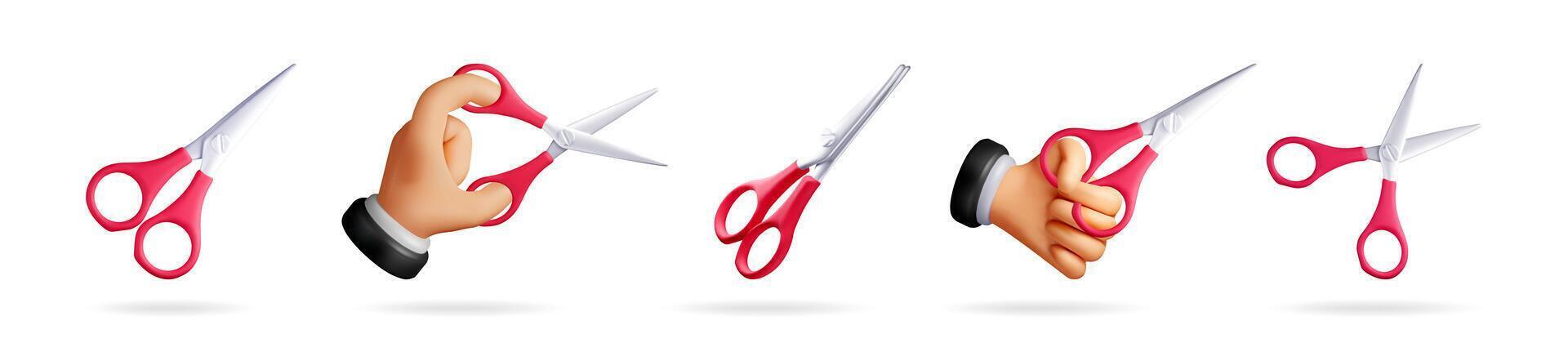 Hand holding red scissors and individual scissors vector