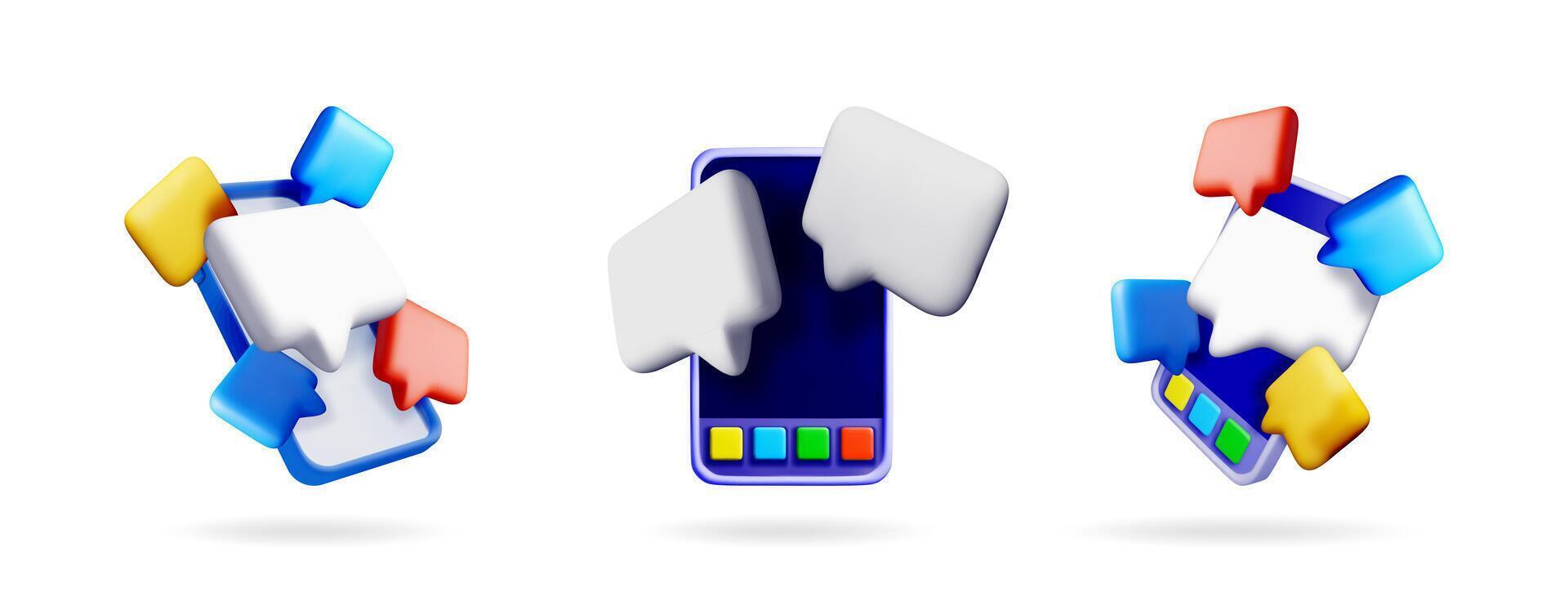 Set of 3d smartphones with speech bubbles vector
