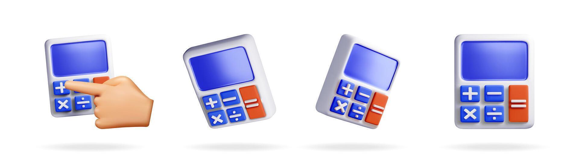 conjunto de 3d calculadora modelos con dedo vector
