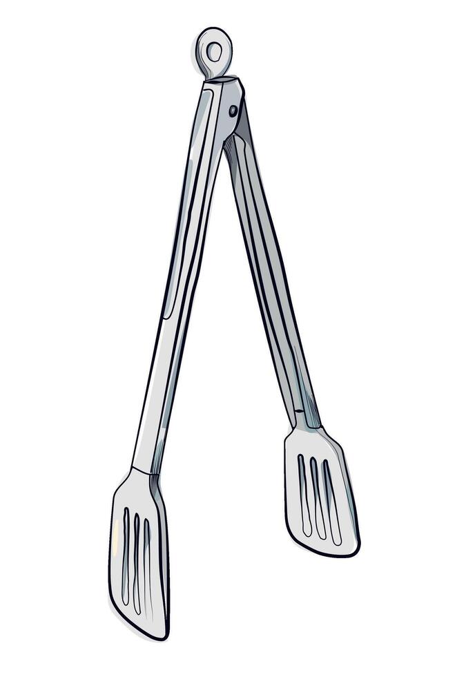 Stainless steel kitchen tongs for grillin vector