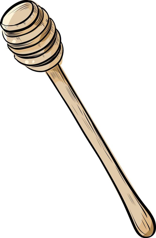 Wooden honey dipper hand drawn in color vector