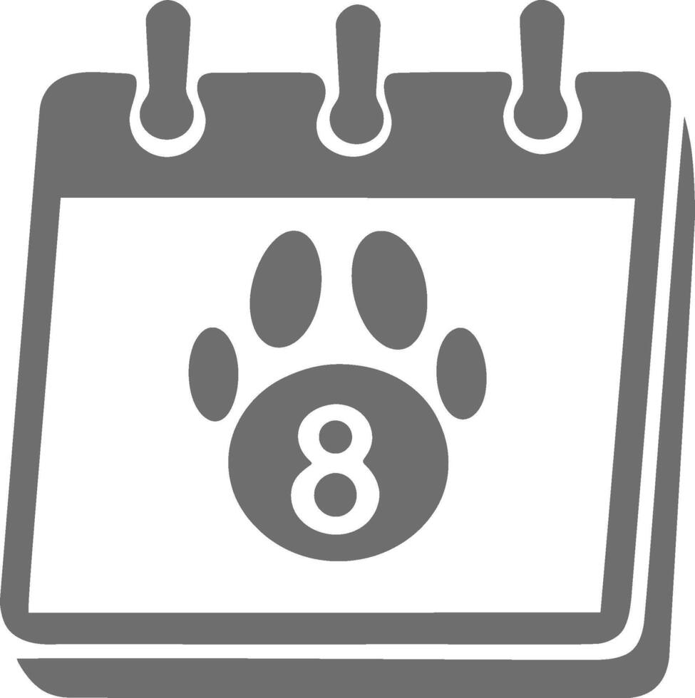 International Cat Day calendar icon with paw print and number 8 in grey minimalist style vector
