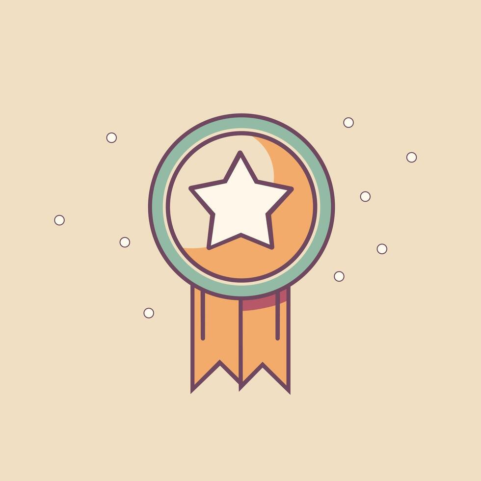 Pastel star medal with ribbon in flat cartoon style on beige background vector