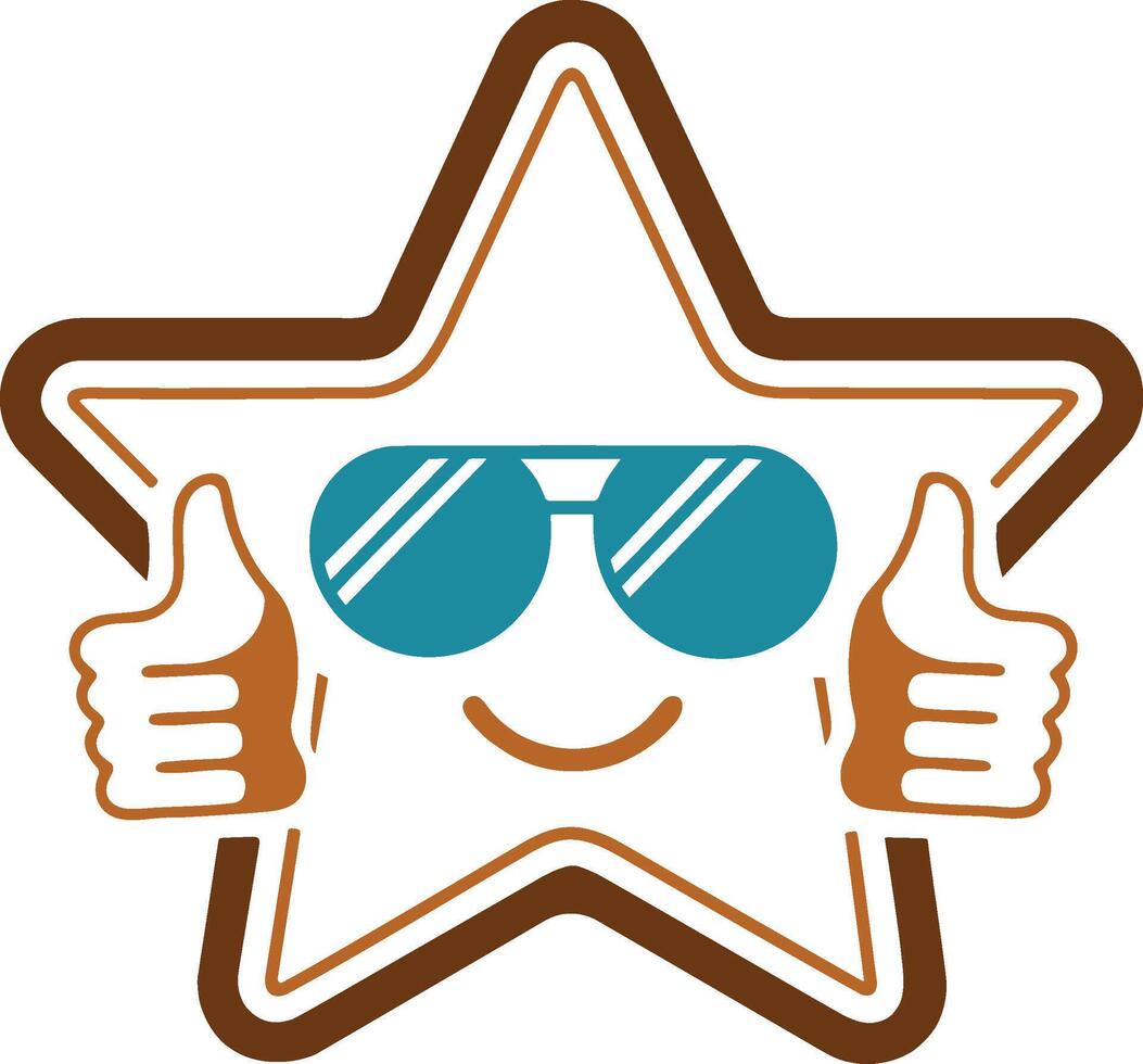 Cool star icon with sunglasses and thumbs up in flat cartoon style vector
