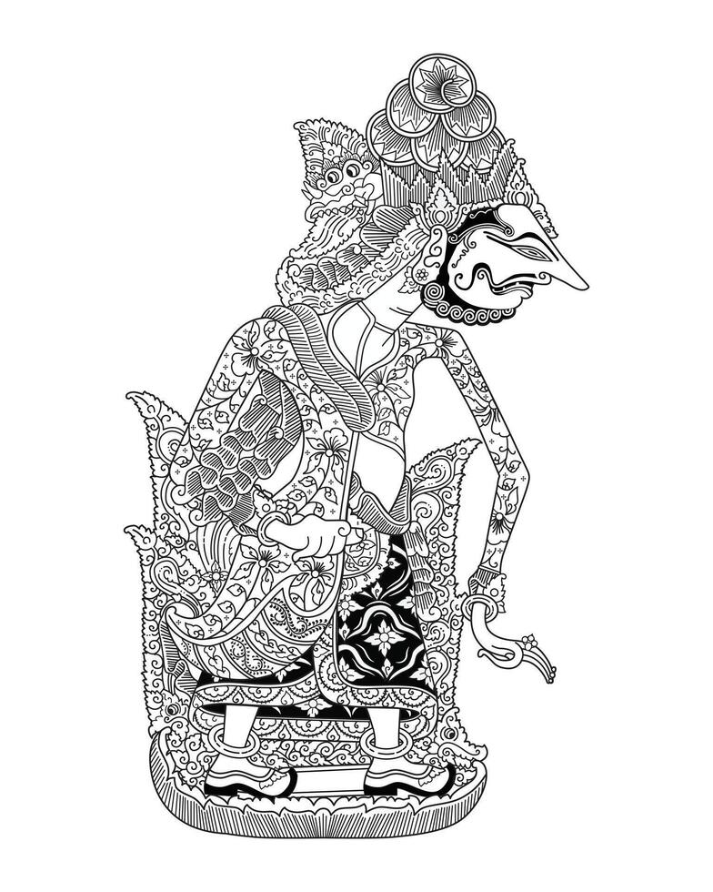 Sang Hyang Wenang Wayang Kulit Puppet Isolated Line Art Illustration Style. vector