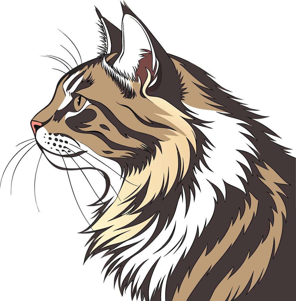 Realistic Furry Pet Animal Art Hand Drawn Domestic Cat Portrait Isolated Design vector