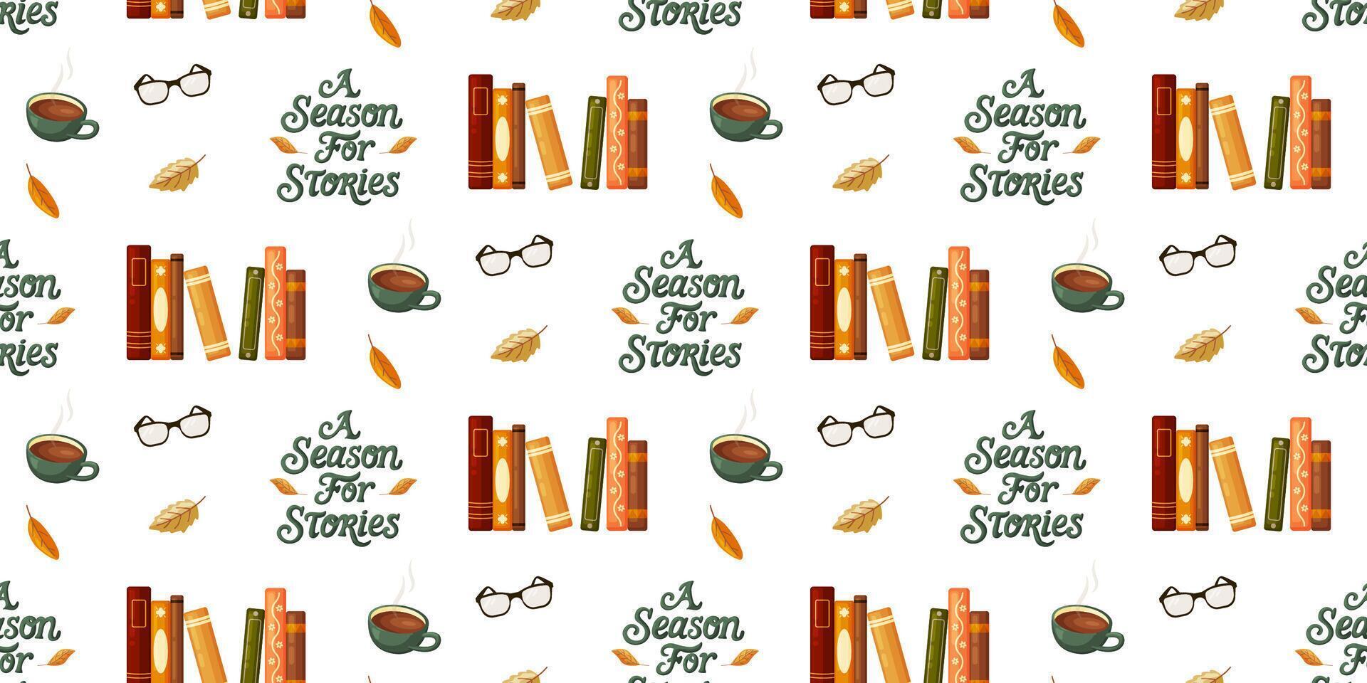 Cozy Autumn Reading Pattern with Books and Tea vector