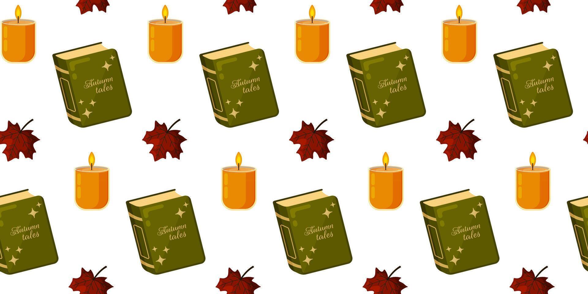 Autumn Tales Pattern with Books and Candles vector