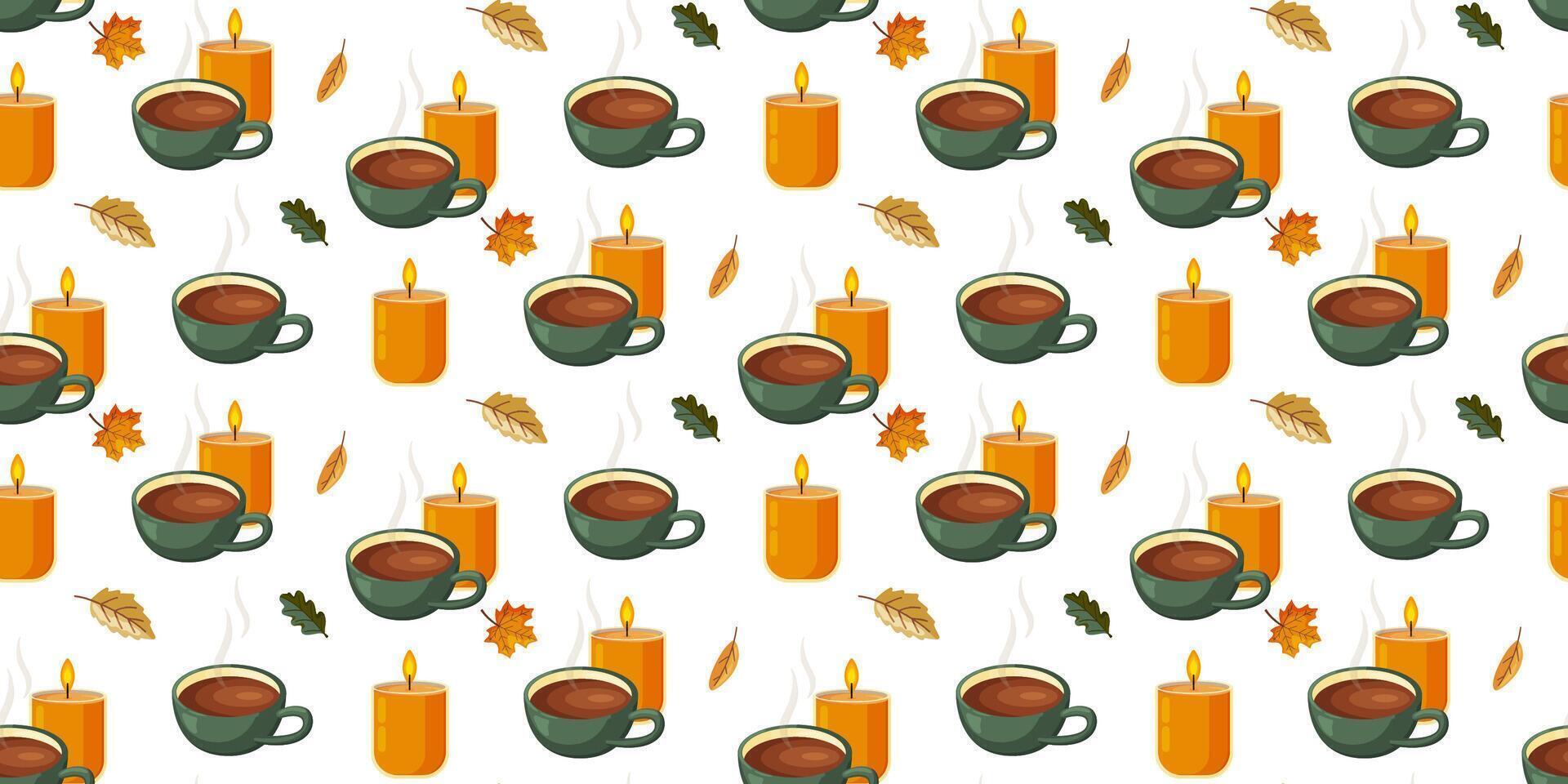 Coffee cups and candles pattern vector