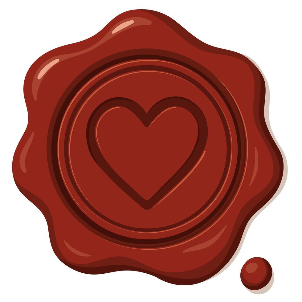 Red wax seal stamp with heart symbol in vintage romantic style vector