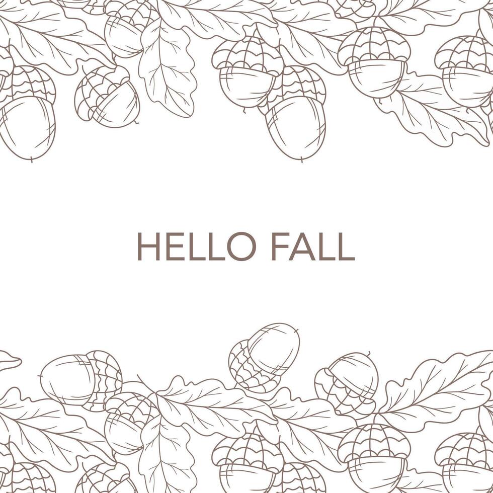 Fall Seamless Banner. Hello Fall Poster. Horizontal Fall Background. Autumn Line Art Drawing. Fall Botanical garland seamless. Border Frame vector